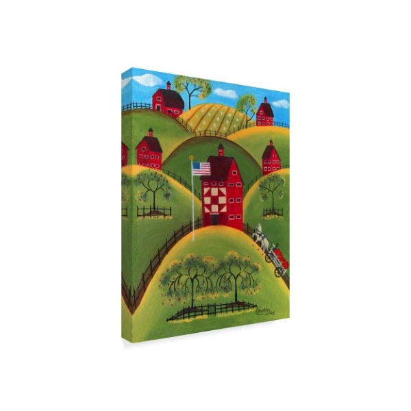 Cheryl Bartley 'Red Apple Quilt Barns' Canvas Art,14x19